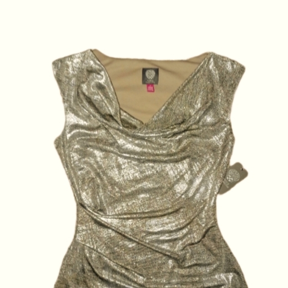 Vince Camuto Gold Metallic Cocktail Dress - Picture 3 of 5